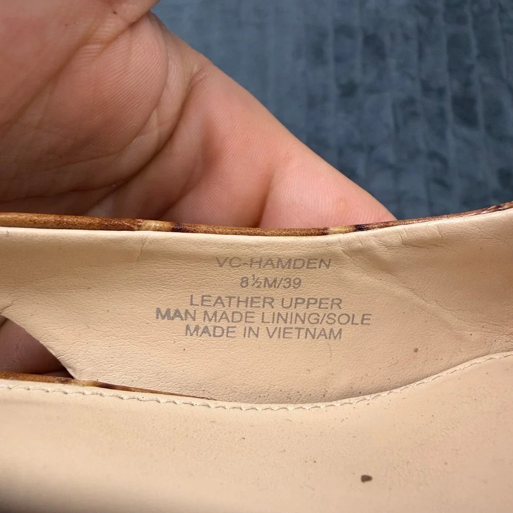 Vince Camuto Hamden Tan Croc Embossed Leather Slingback Block Heel Pumps 8.5M